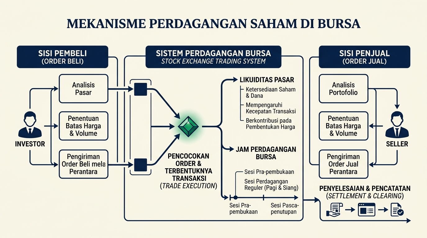 Diagram sederhana alur order beli dan jual saham di bursa efek