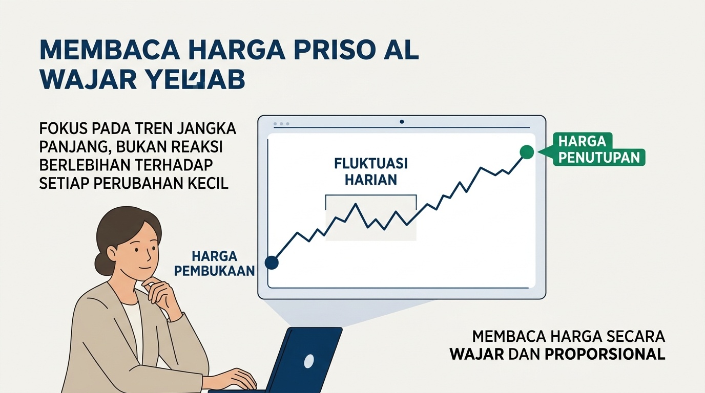 Layar dengan grafik pergerakan harga saham harian yang dibaca secara wajar